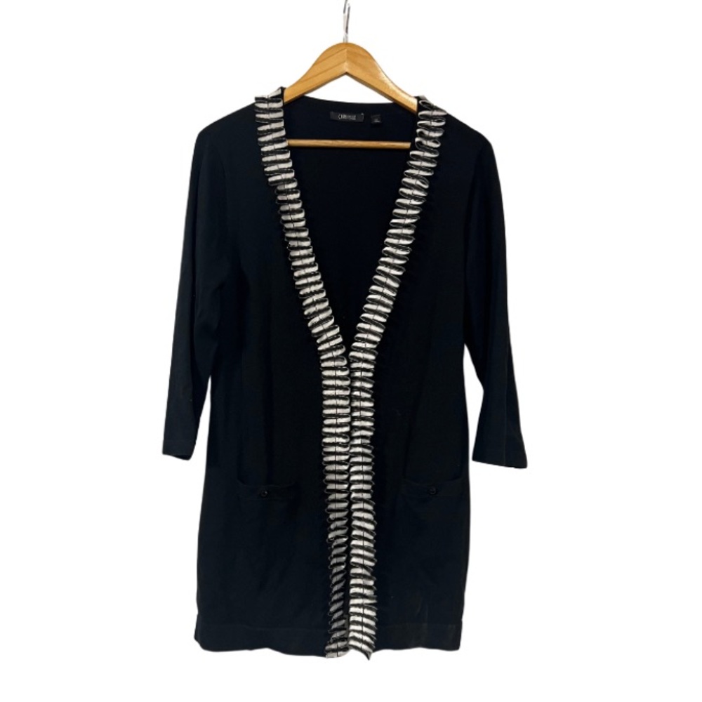 Carlisle Black Cardigan with Striped Edge